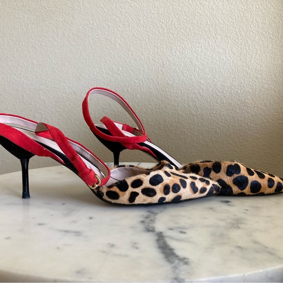 Zara Shoes Zara Red Black And Leopard Calf Hair Kitten Heels Poshmark